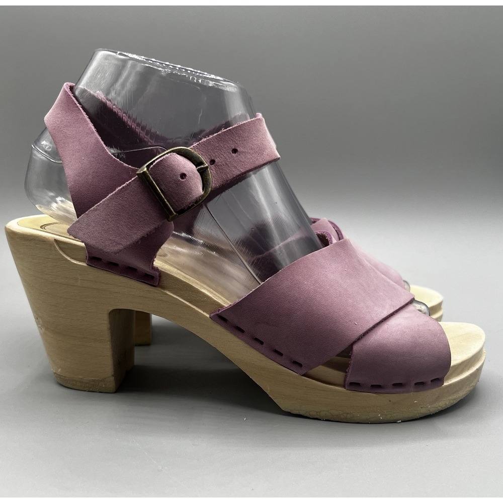 No.6 Coco Blush Mauve Suede Leather  Wooden Heel Clog Buckle Sandals  Size 38/8 - Picture 2 of 12